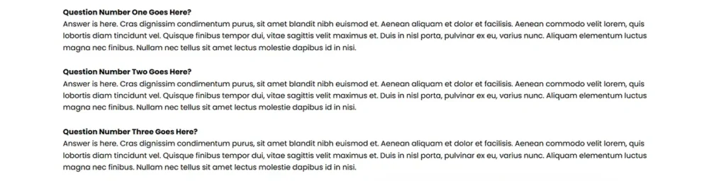 Yoast SEO plugins faq block looks like this