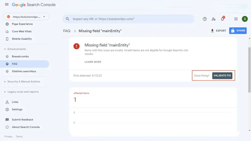 google faq validation fix confirmation